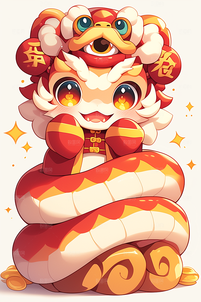 蛇年年画新春新年插画