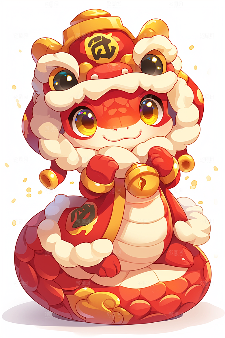 蛇年年画新年拟人插画