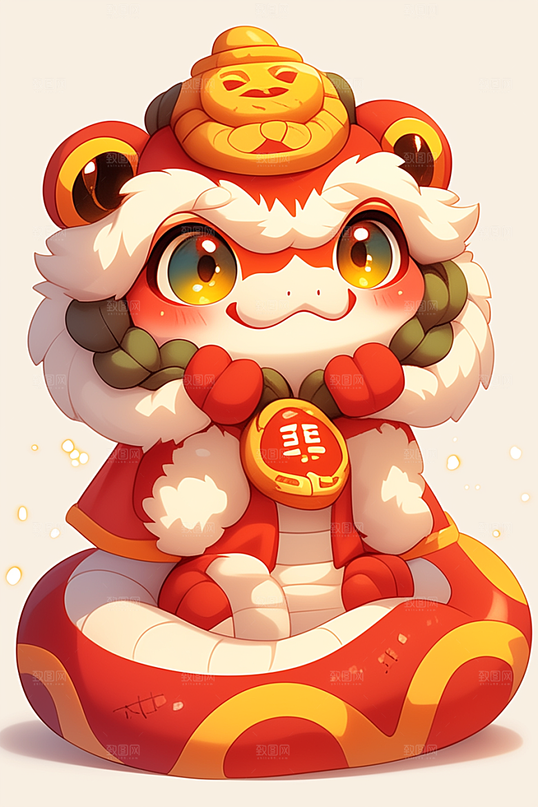 蛇年年画新年红色插画