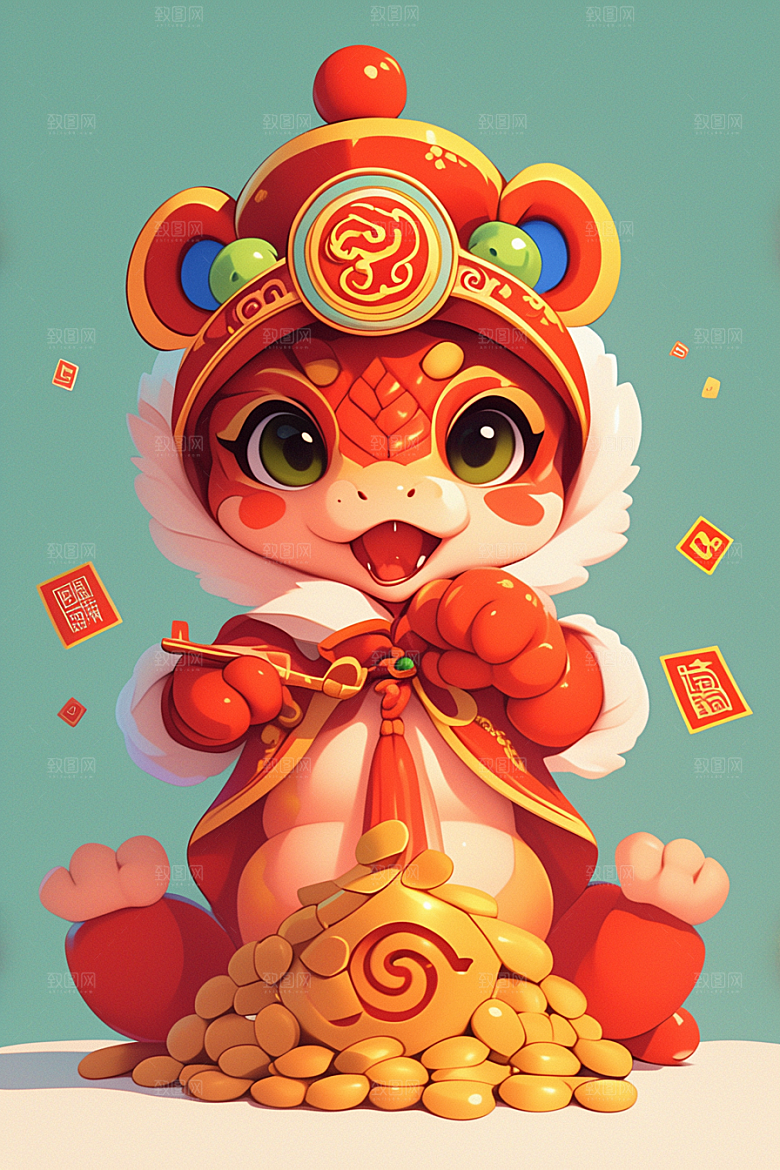 蛇年年画高清新年插画