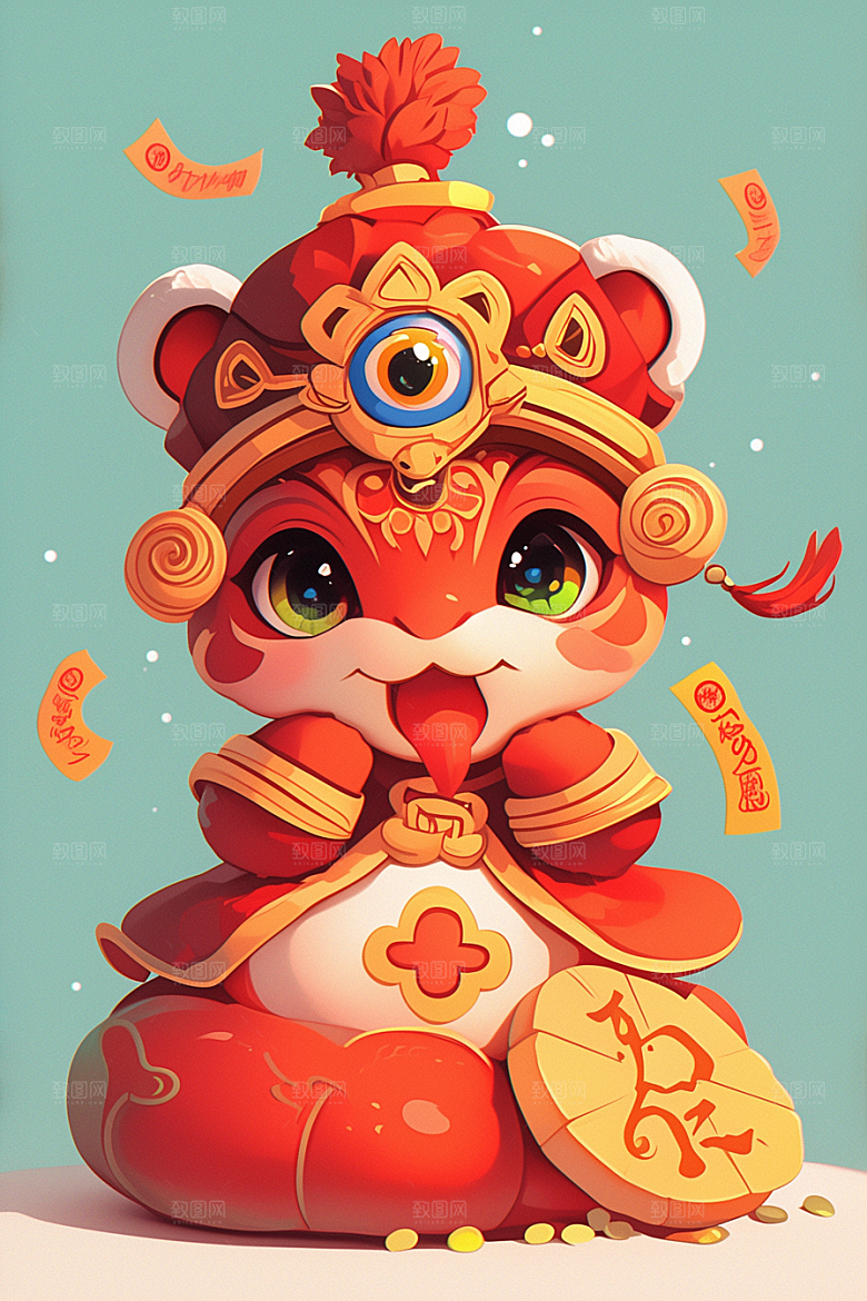 蛇年年画手绘新春插画
