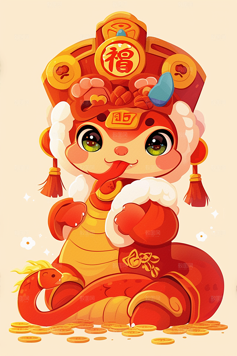 蛇年年画可爱生肖蛇插画