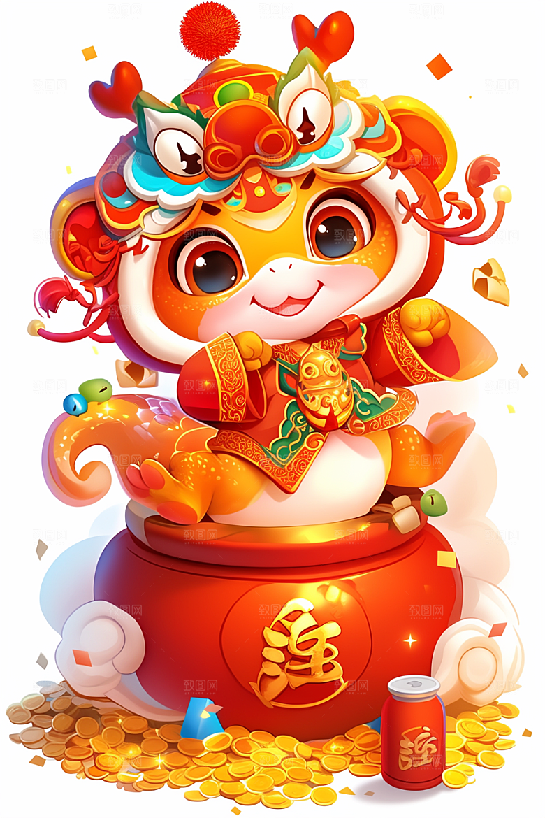 蛇年年画拟人卡通插画