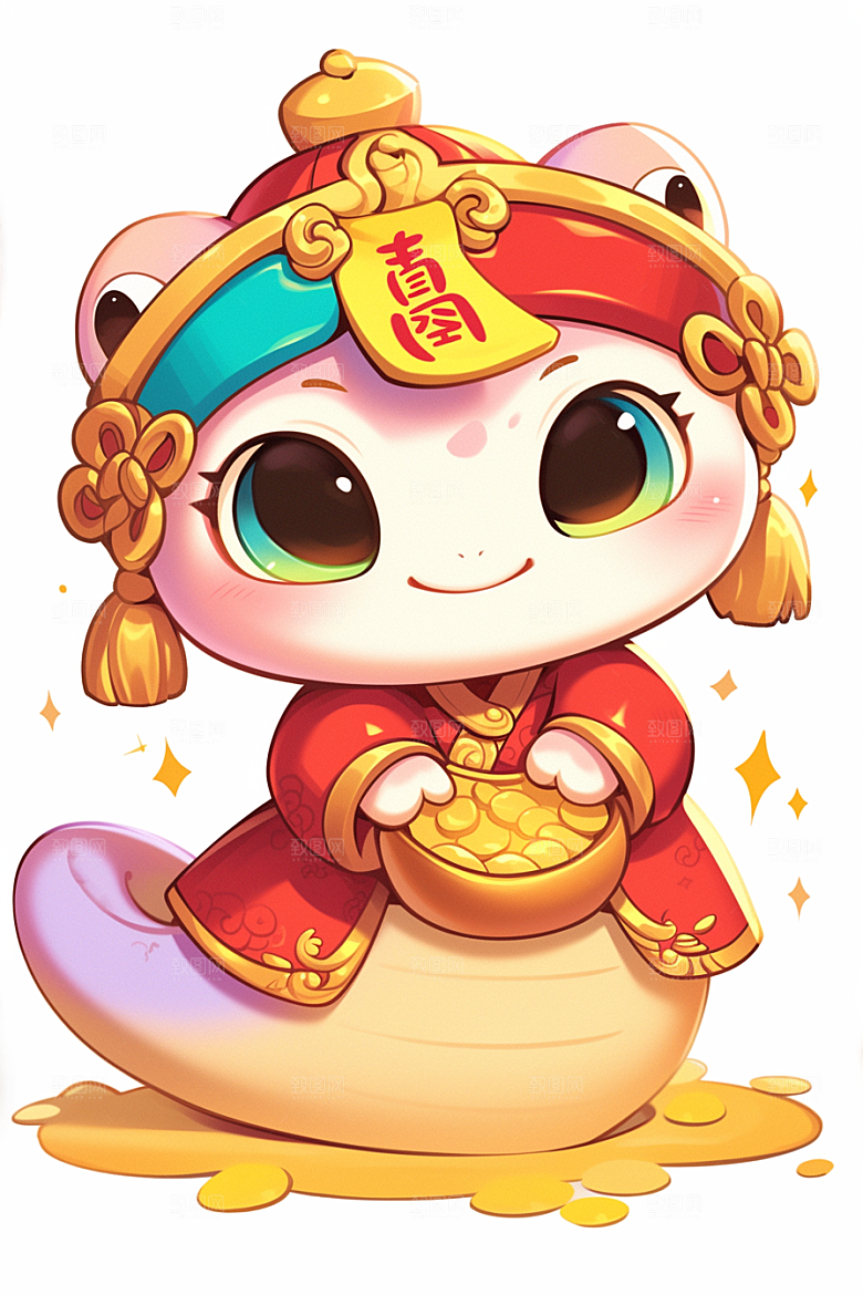 蛇年年画新年春节插画