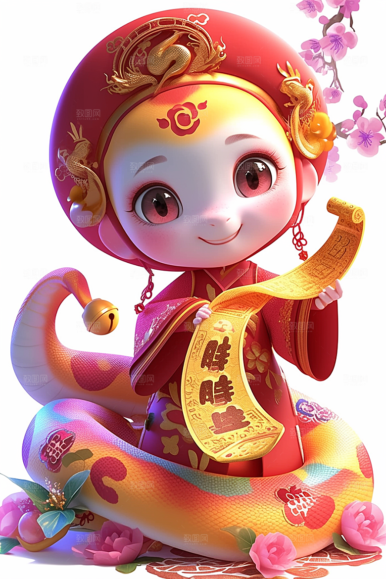 蛇年年画卡通喜庆插画