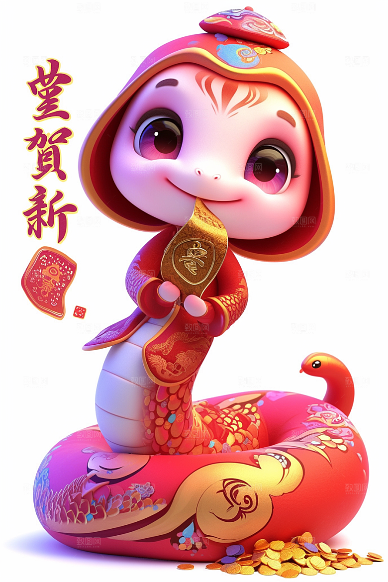 蛇年年画喜庆卡通插画