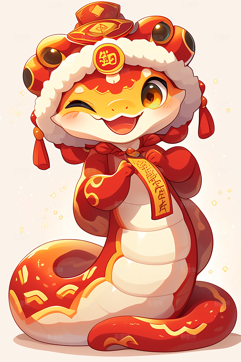 蛇年年画春节新年插画