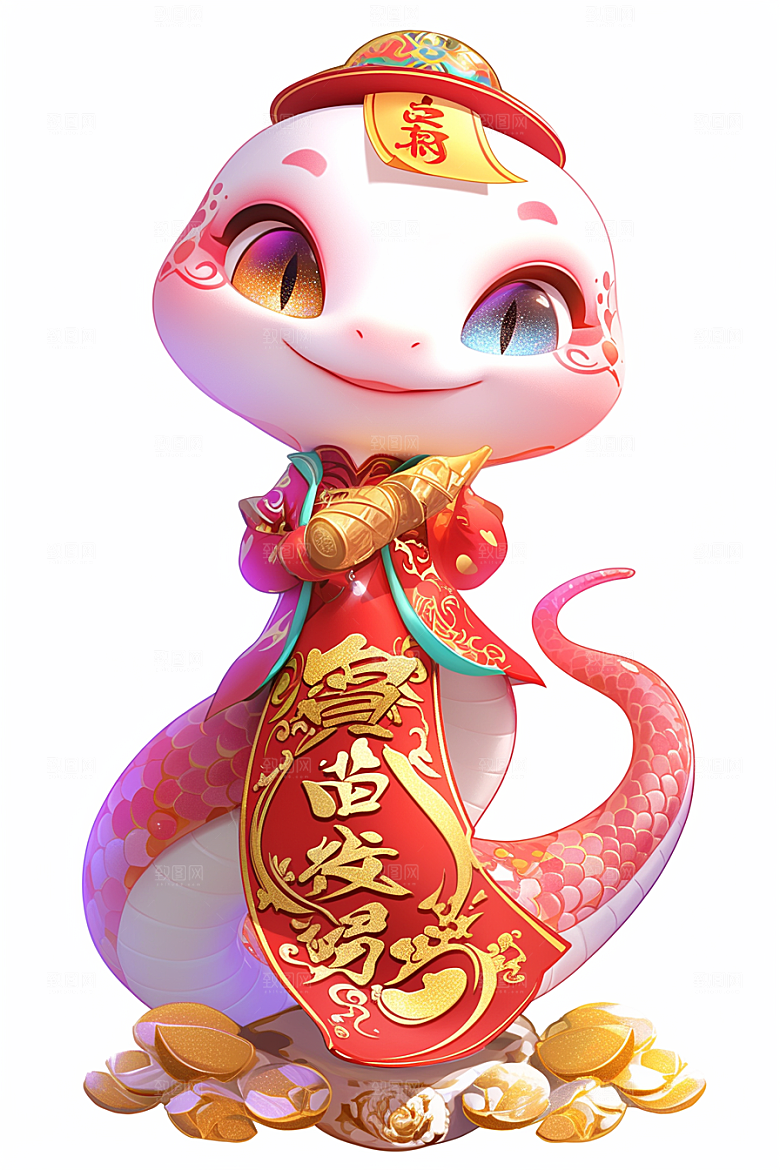 蛇年年画生肖蛇可爱插画