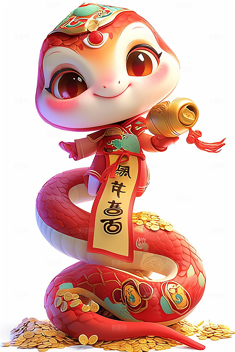 蛇年年画新春卡通插画