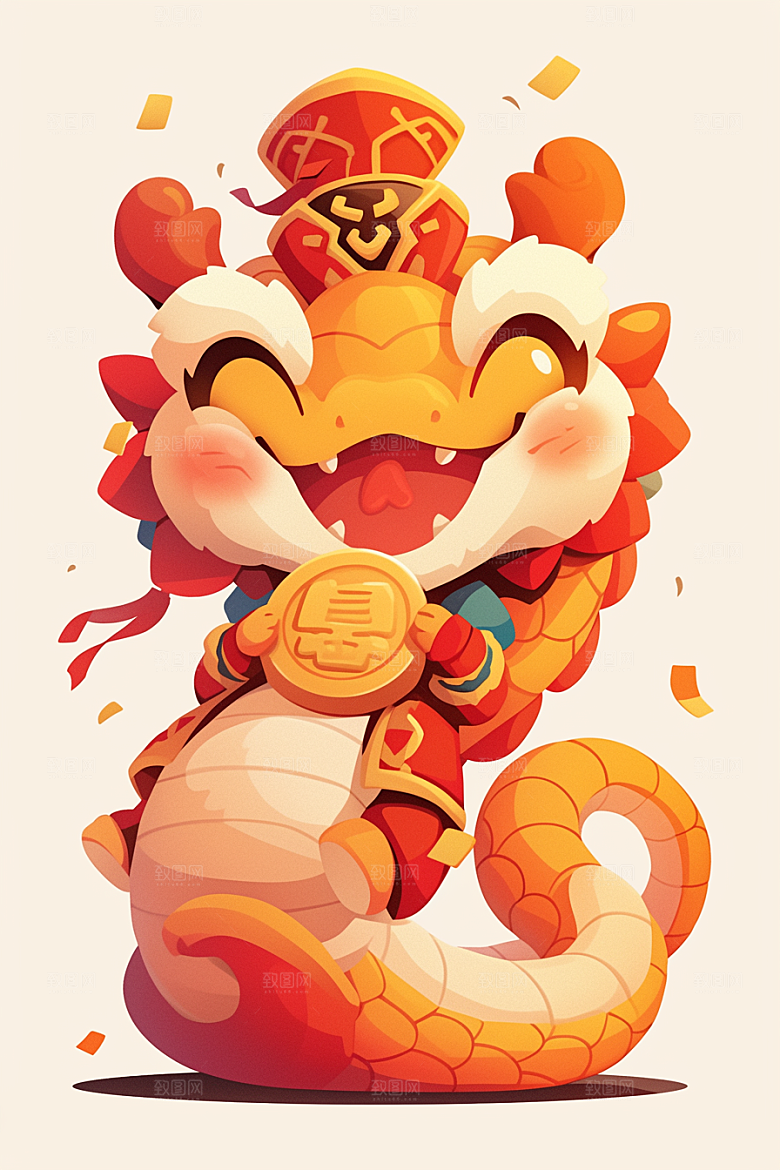 蛇年年画可爱春节插画