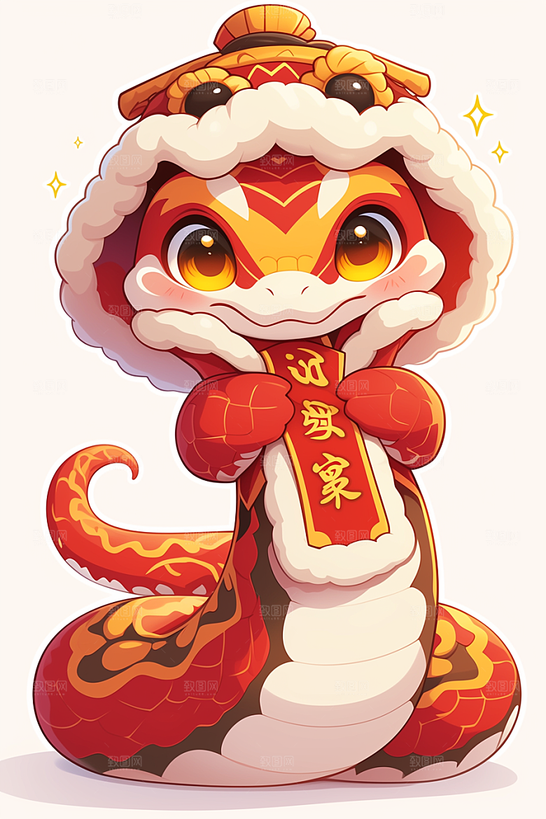 蛇年年画新年生肖蛇插画