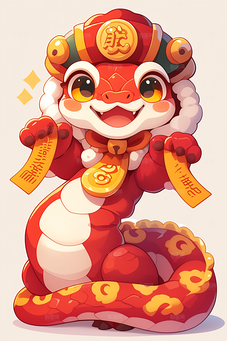 蛇年年画二十四生肖新年插画