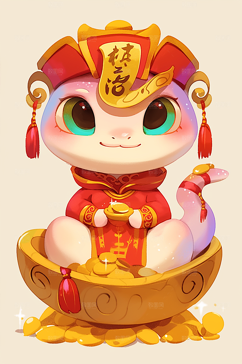 蛇年年画新春过年插画