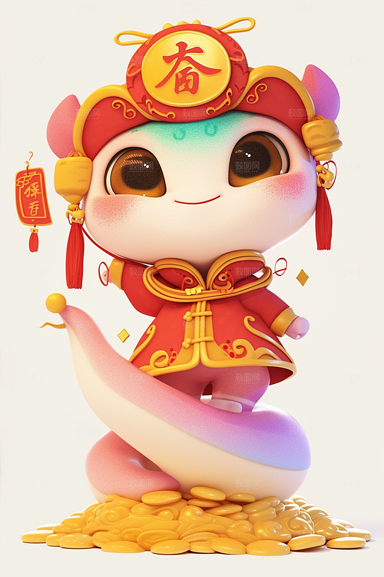 蛇年年画新年手绘插画