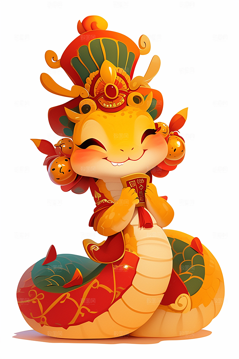 蛇年年画可爱过年插画