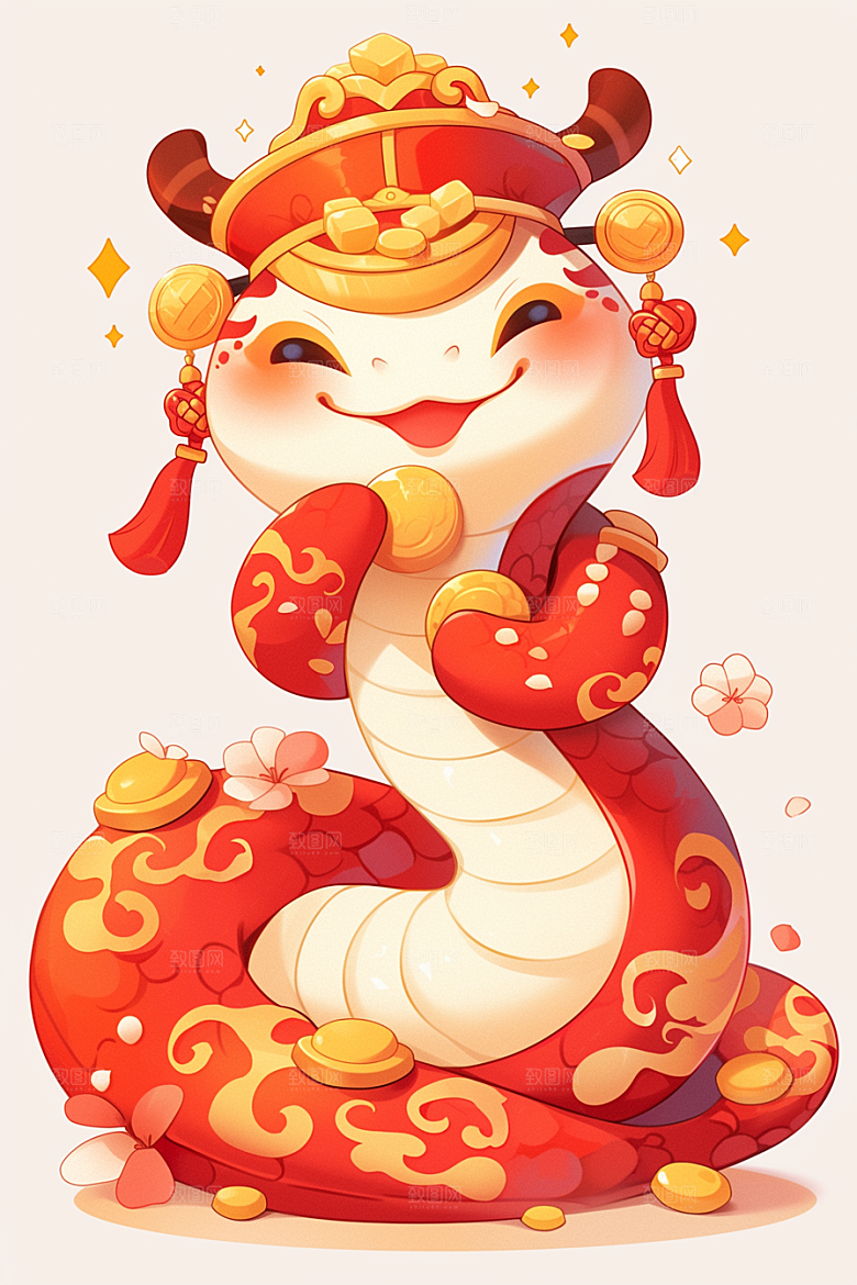 蛇年年画新年可爱插画