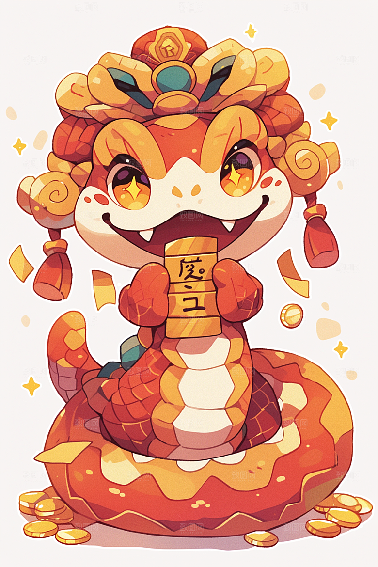 蛇年年画新春新年插画