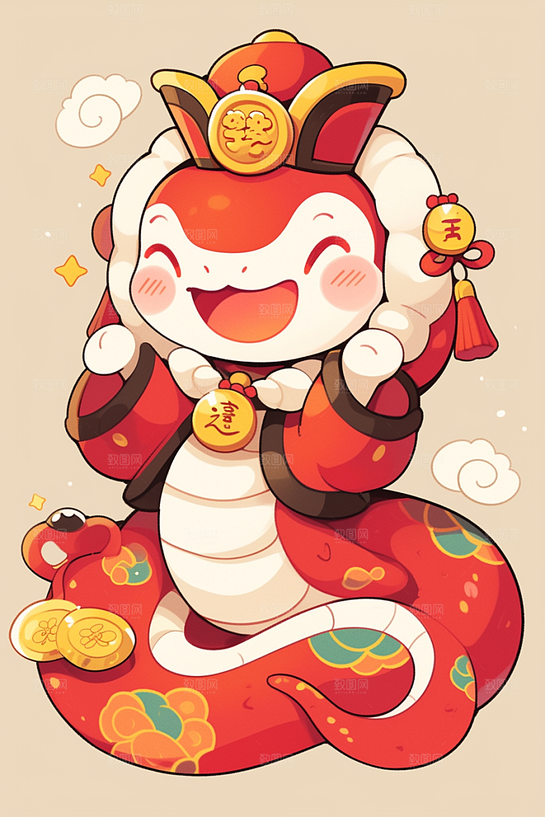 蛇年年画新年喜庆插画