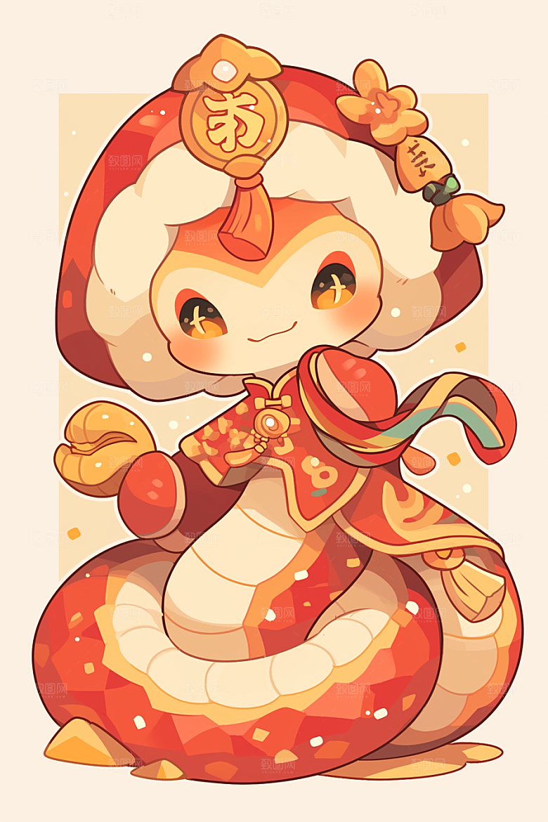 蛇年年画生肖蛇新年插画