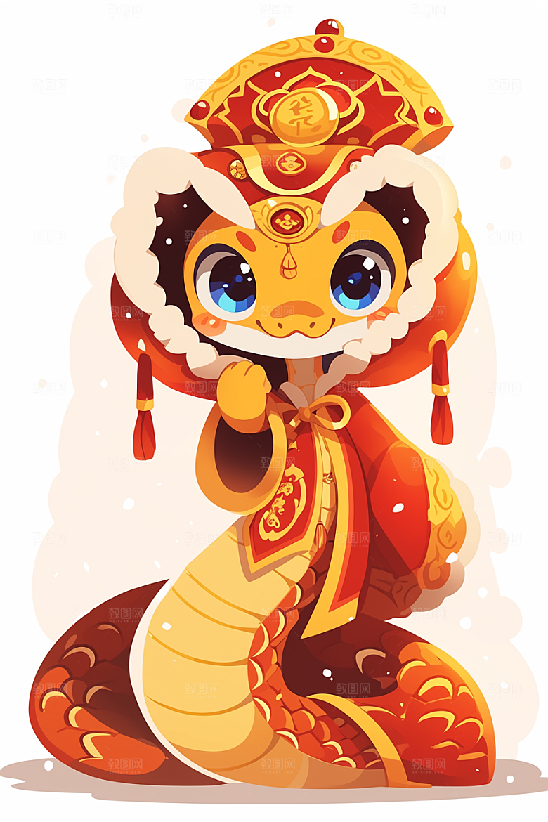 蛇年年画新年高清插画
