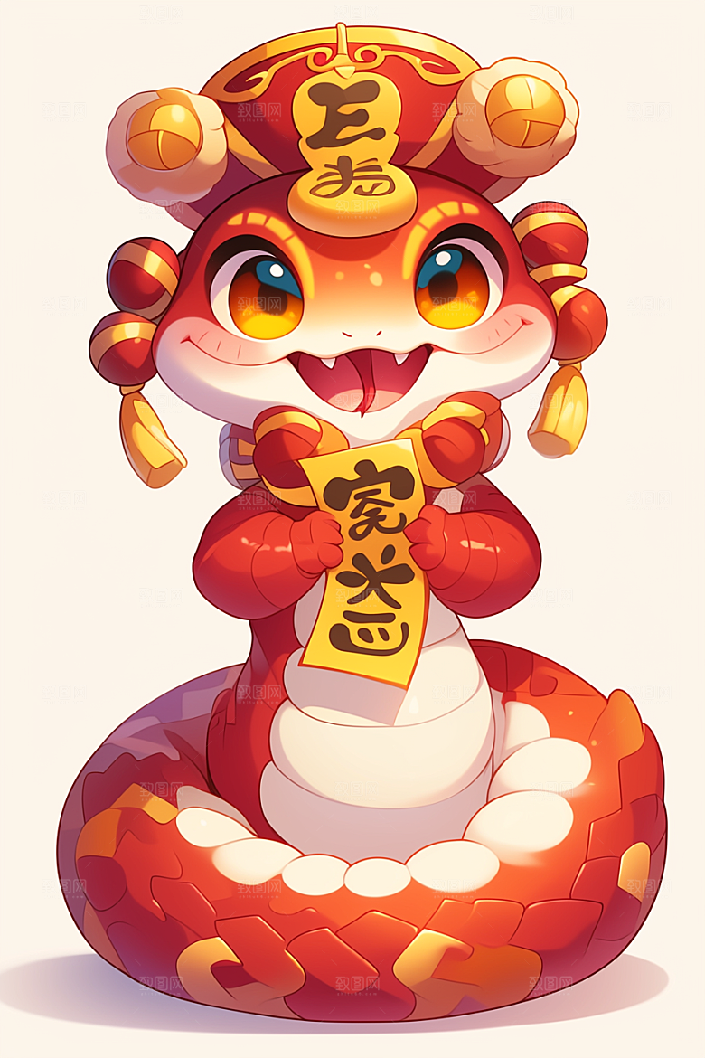 蛇年年画喜庆可爱插画