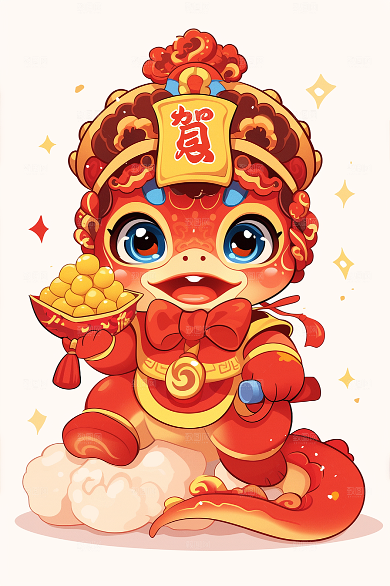蛇年年画二十四生肖新春插画