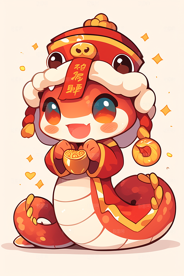 蛇年年画二十四生肖新春插画