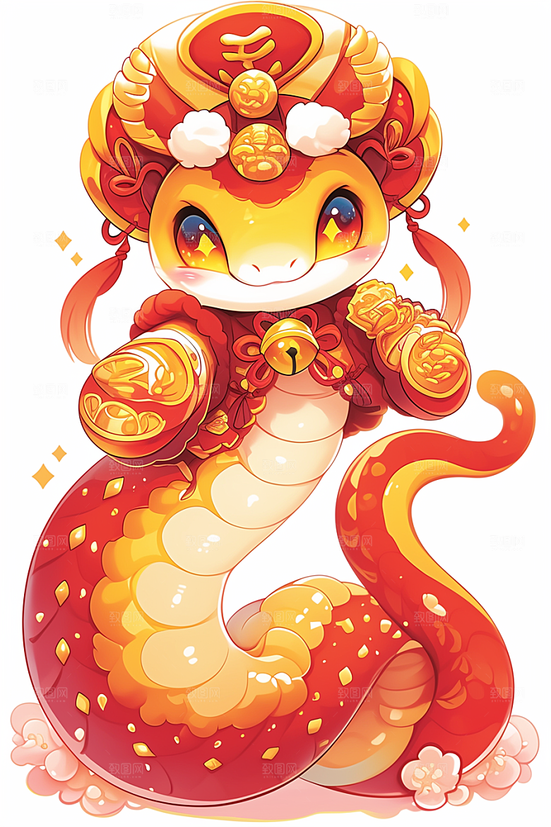 蛇年年画春节喜庆插画