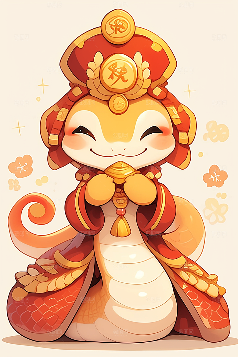 蛇年年画春节高清插画