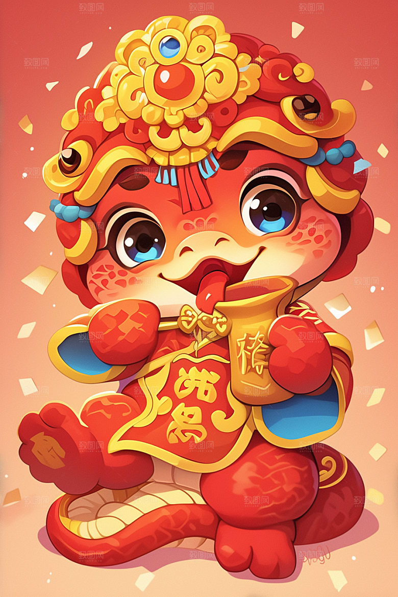蛇年年画春节二十四生肖插画