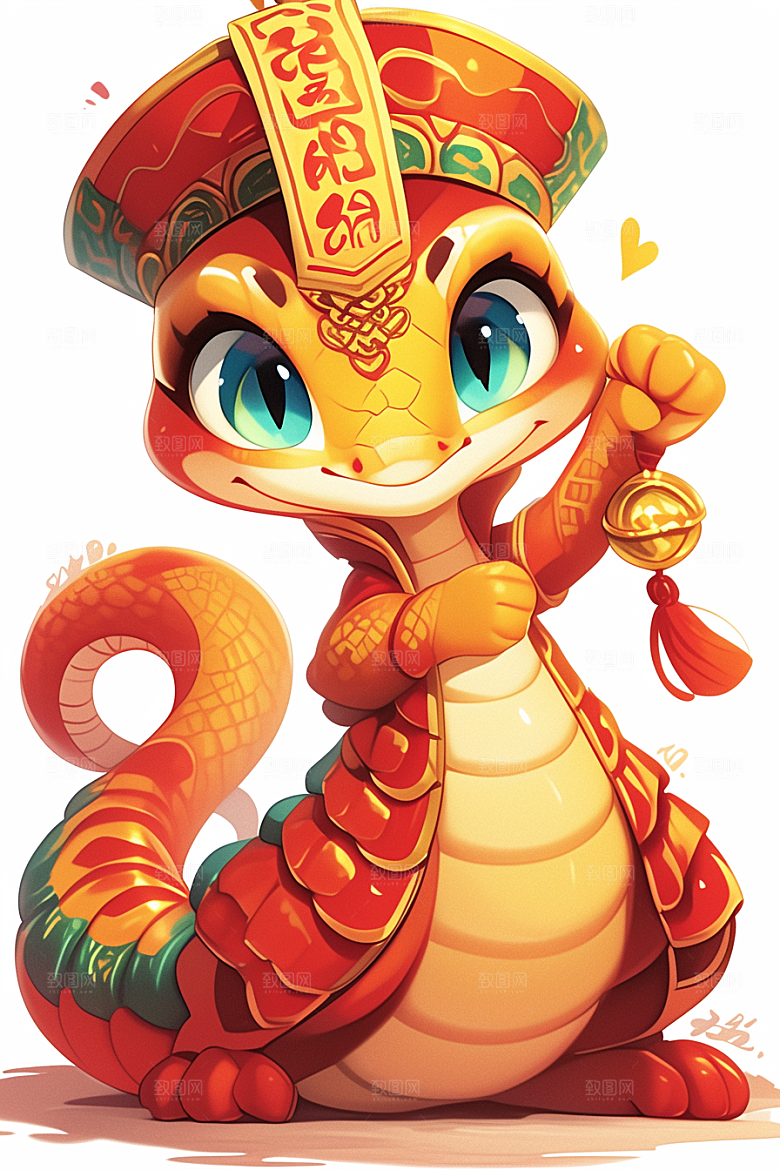 蛇年年画卡通新年插画