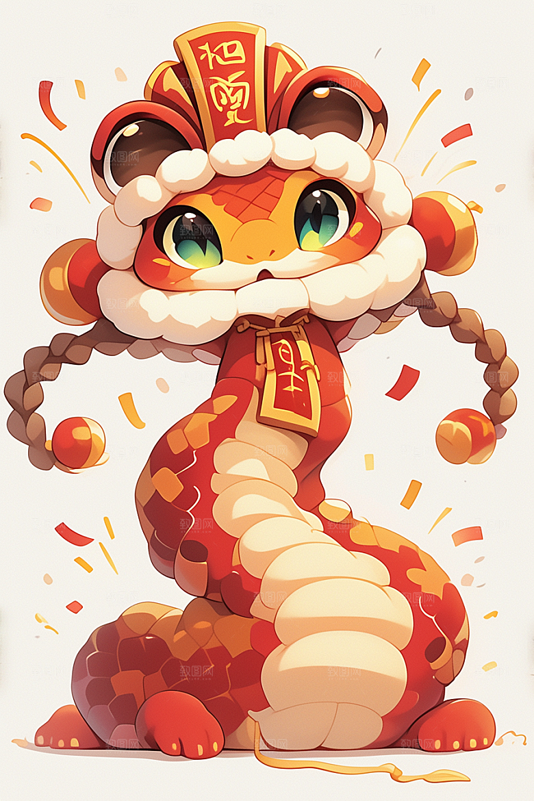 蛇年年画喜庆春节插画