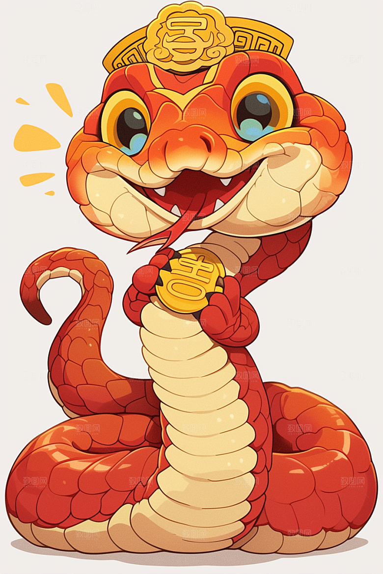 蛇年年画手绘喜庆插画