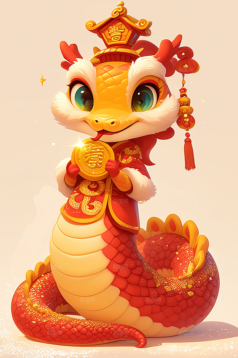 蛇年年画二十四生肖春节插画