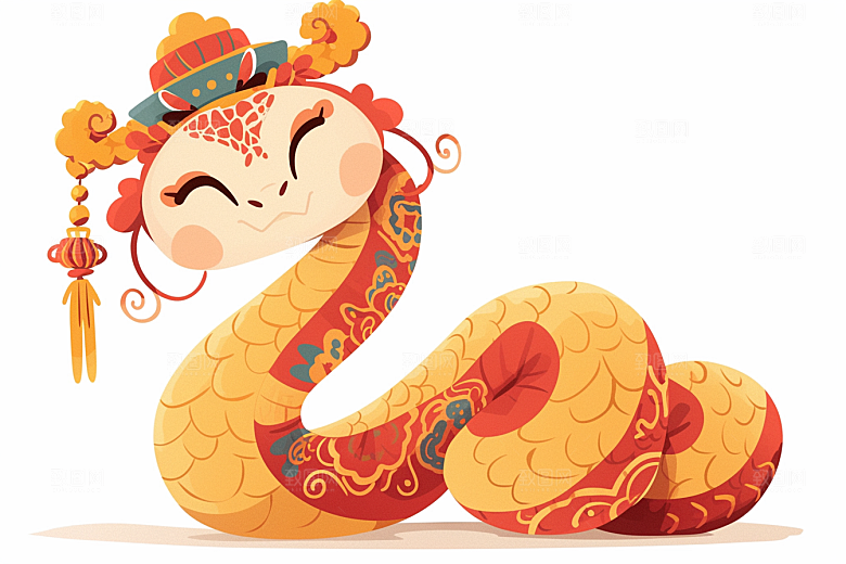 蛇年年画拟人高清插画