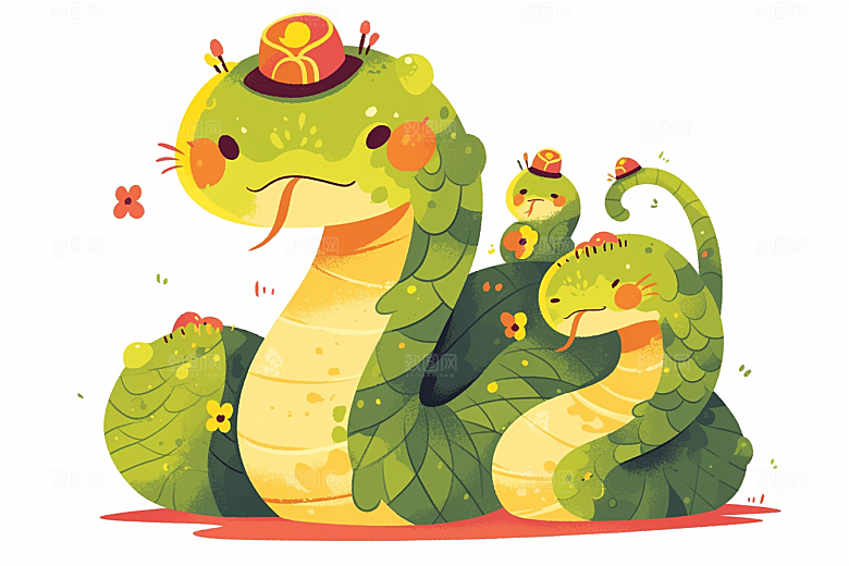 蛇年年画生肖蛇新春插画