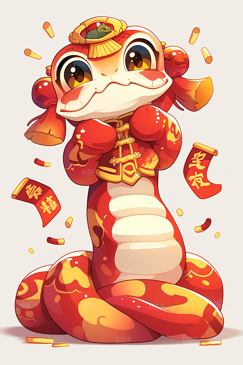 蛇年年画拟人高清插画