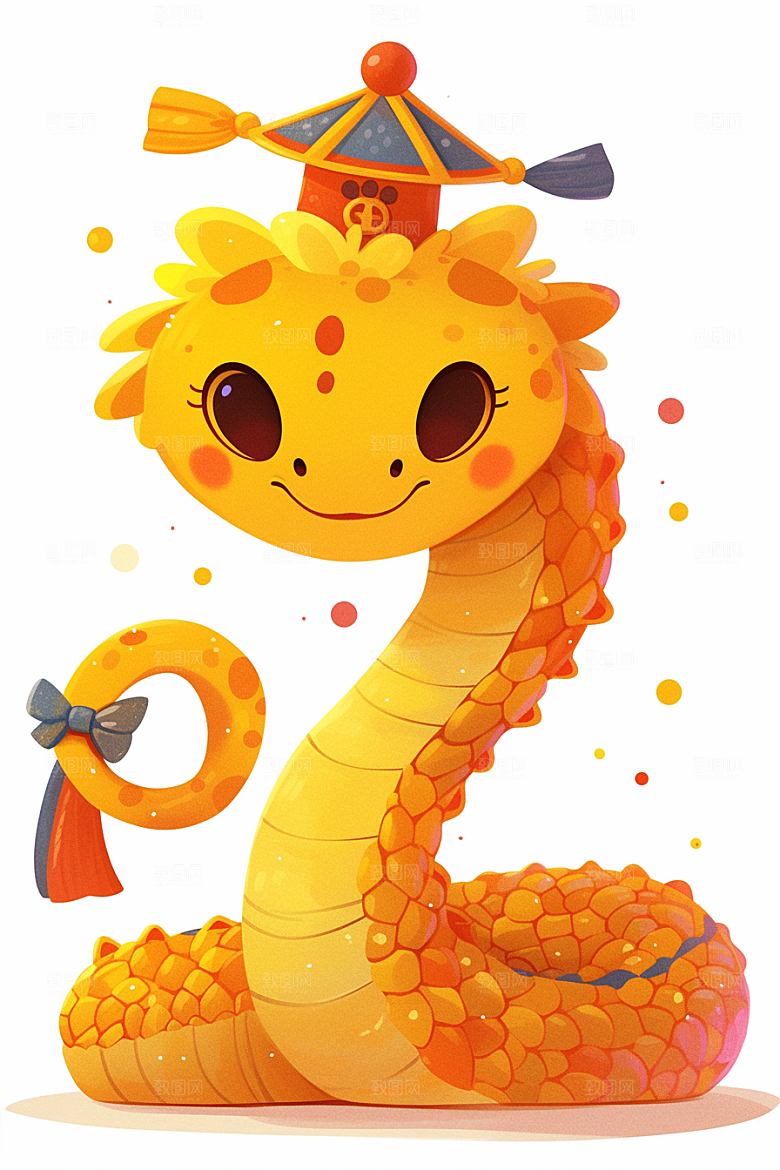 蛇年年画卡通春节插画