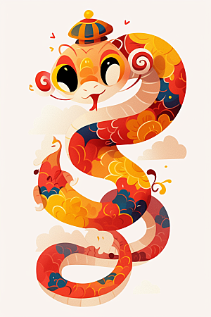 蛇年年画手绘生肖蛇插画