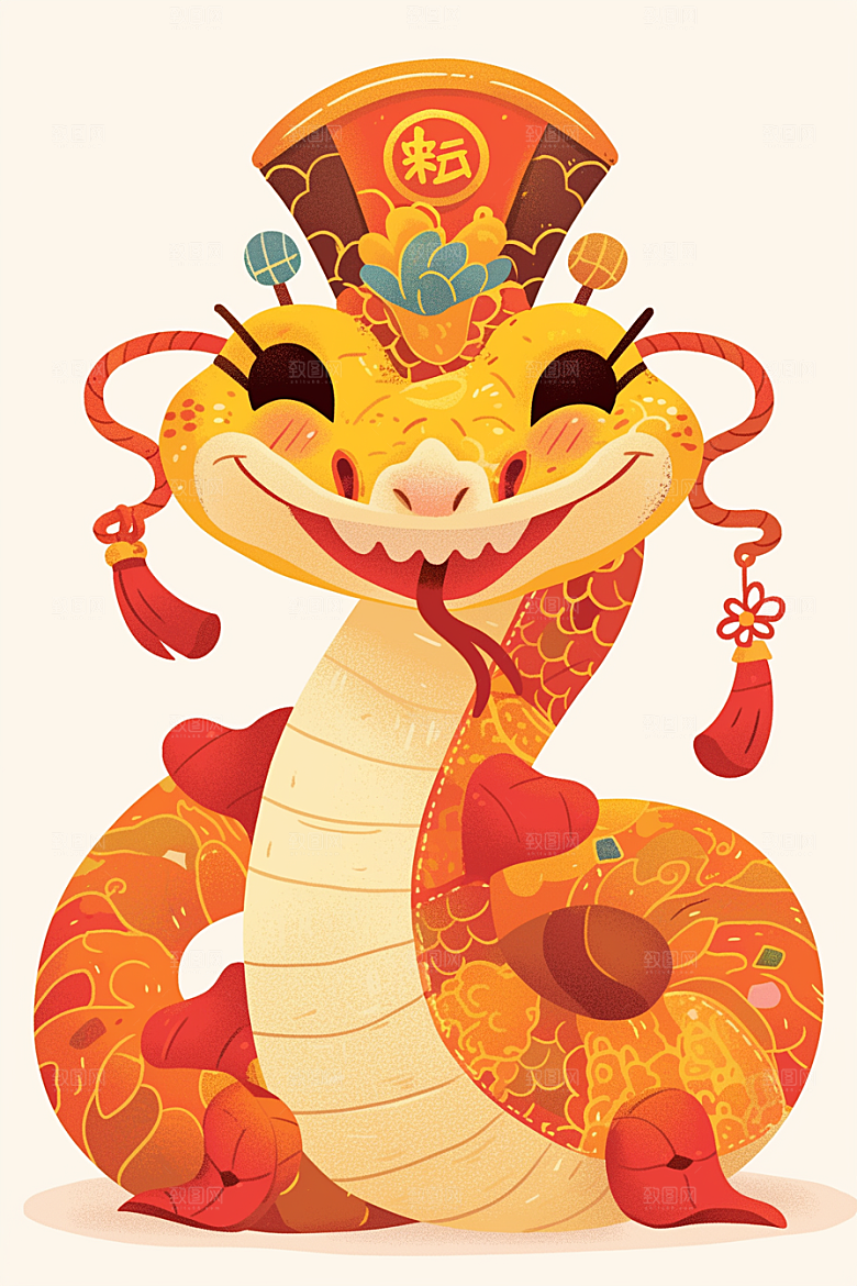 蛇年年画新春过年插画