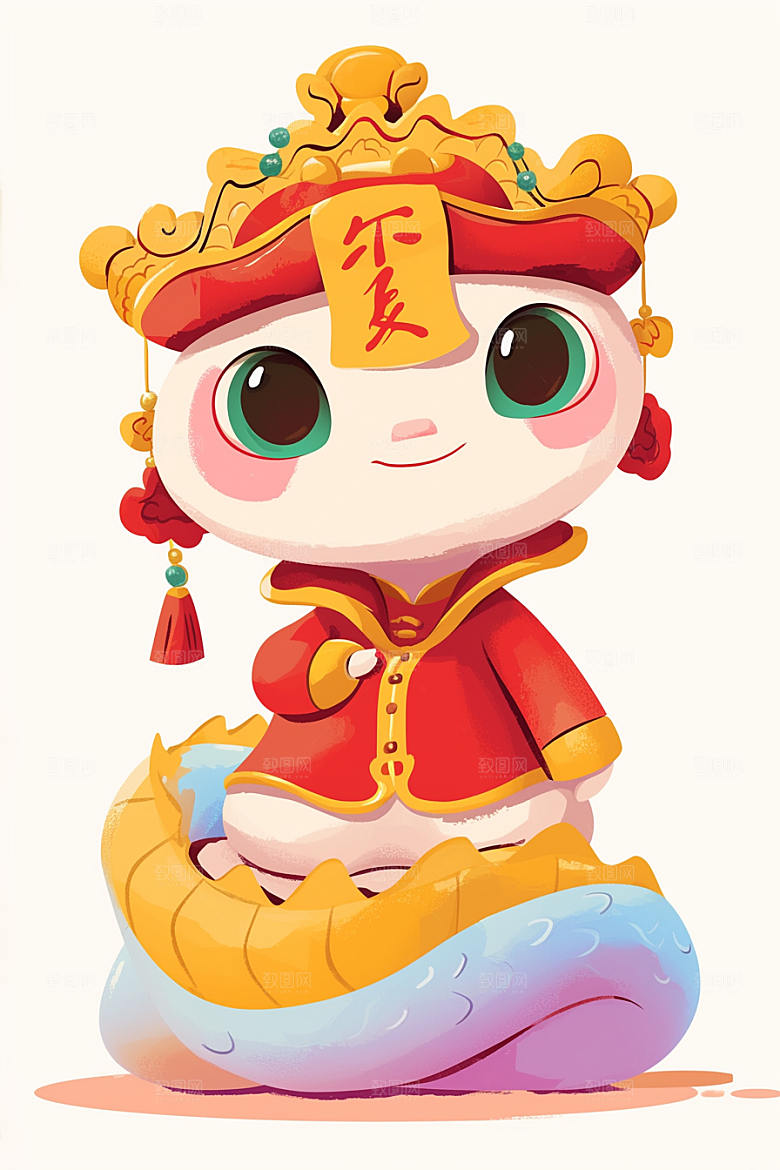 蛇年年画新年卡通插画