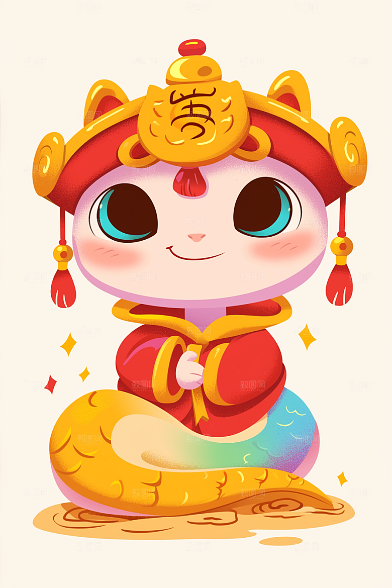 蛇年年画新年生肖蛇插画