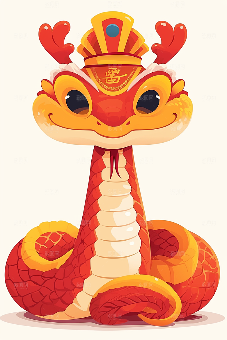 蛇年年画手绘高清插画