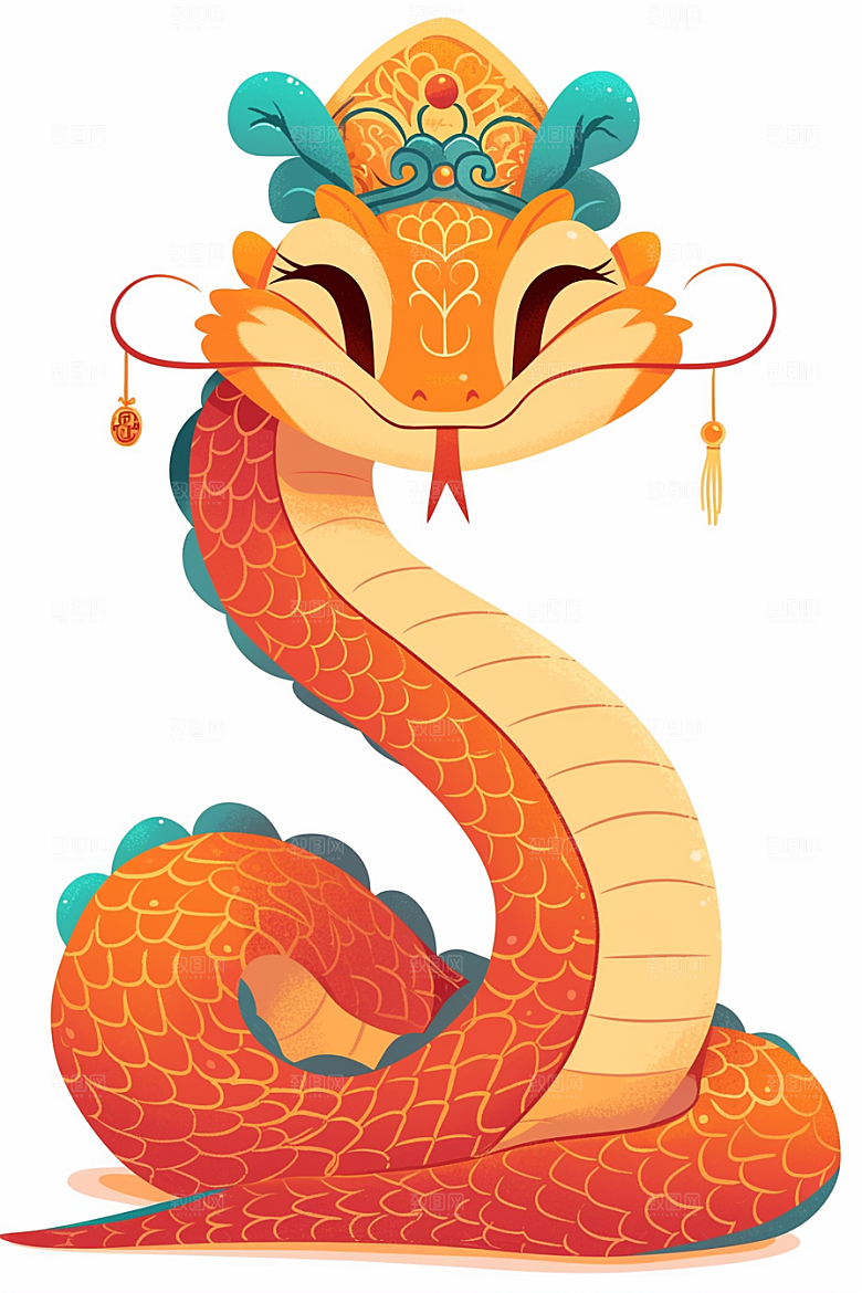 蛇年年画拟人卡通插画