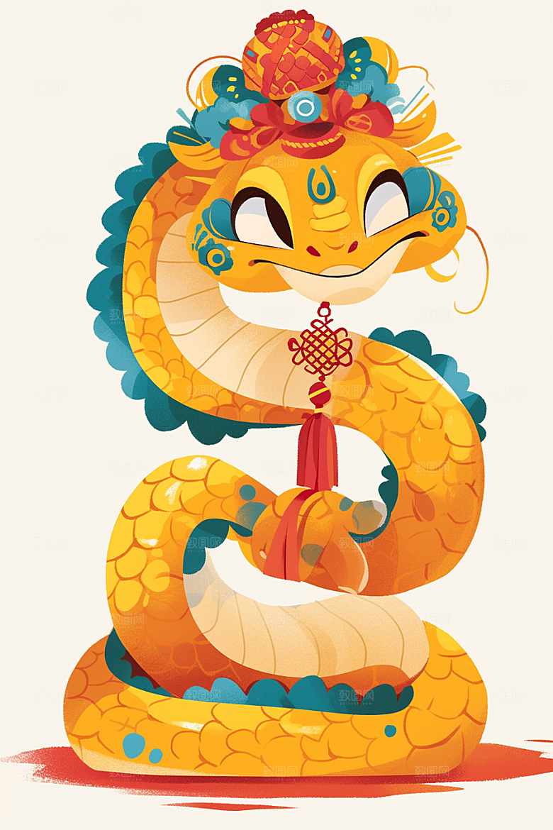 蛇年年画可爱春节插画