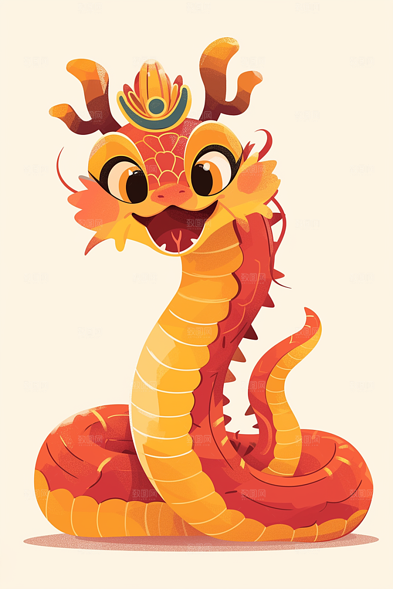 蛇年年画卡通新年插画