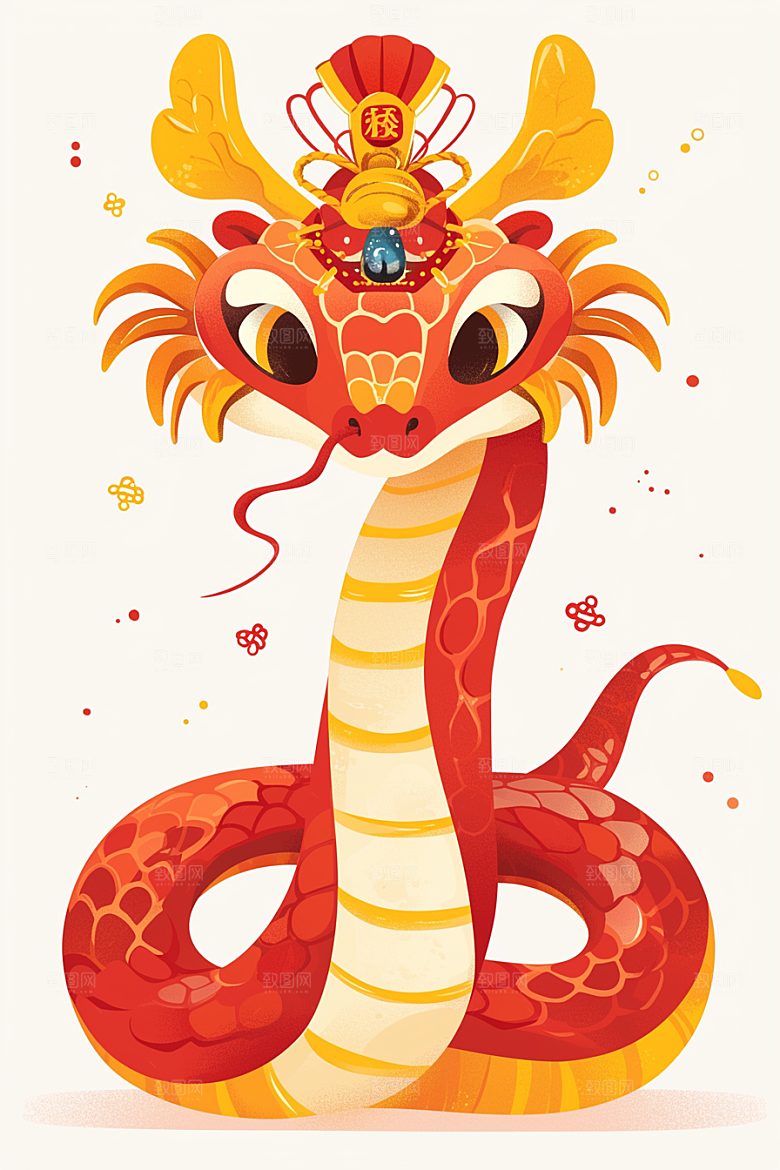 蛇年年画过年红色插画