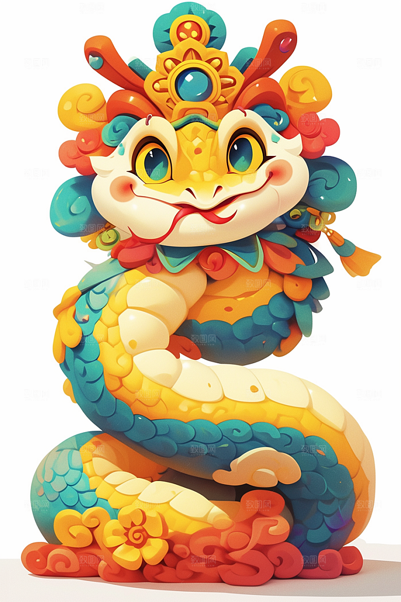 蛇年年画二十四生肖高清插画