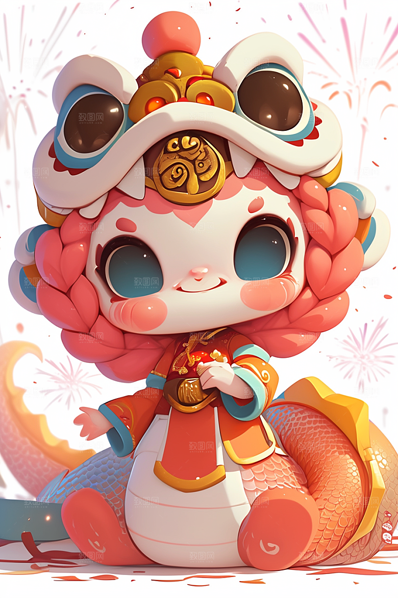 蛇年年画可爱新年插画