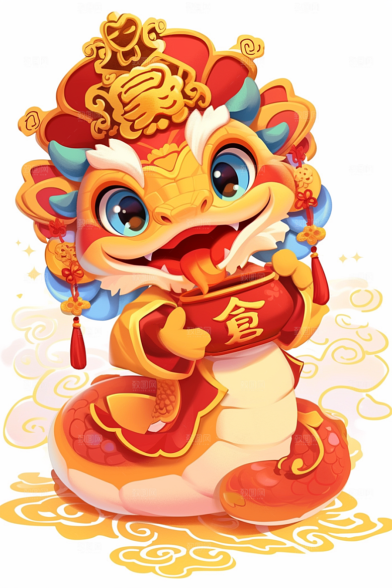 蛇年年画新春生肖蛇插画